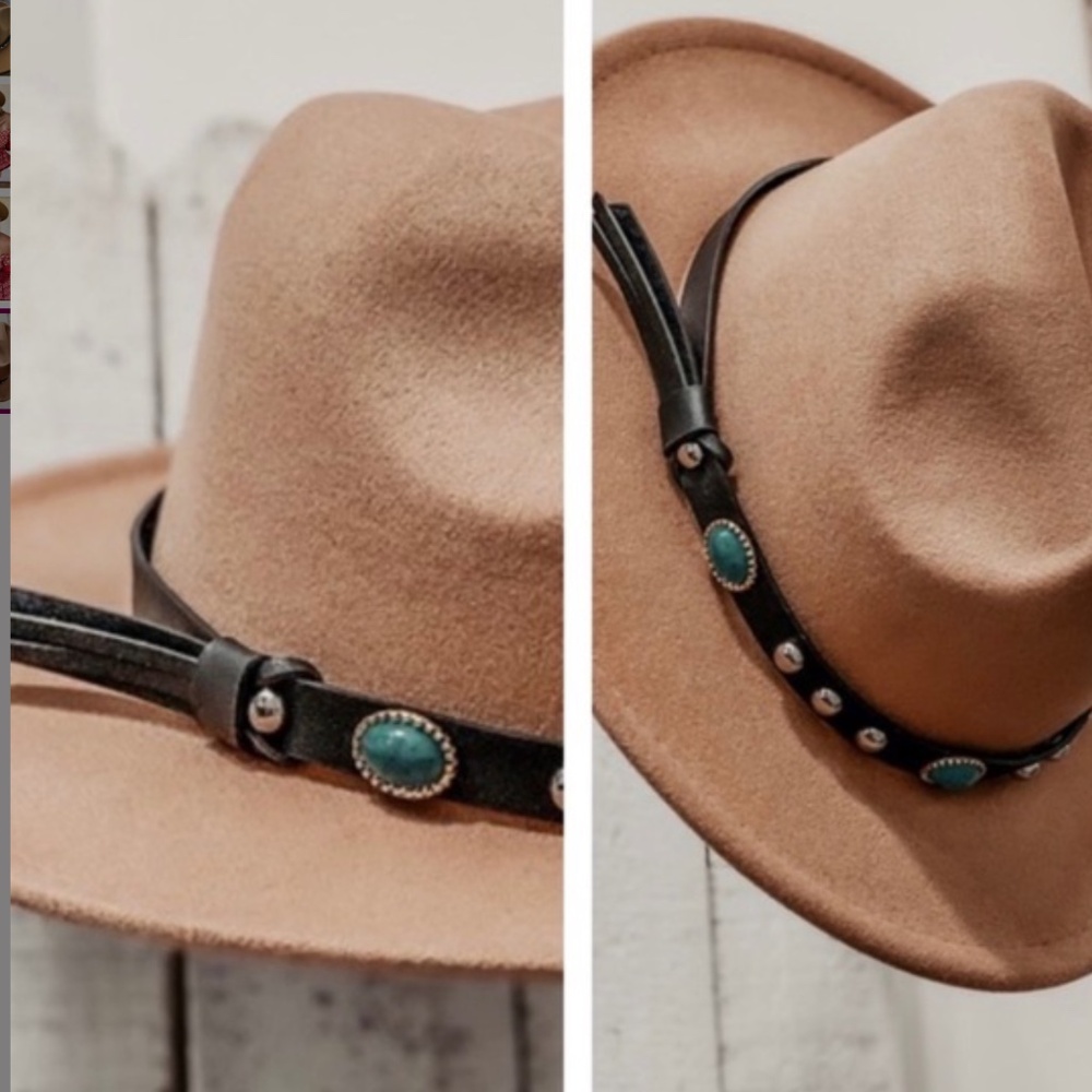 Ryder Brim Hat with strap and turquoise details in Camel NWT - Picture 7 of 7